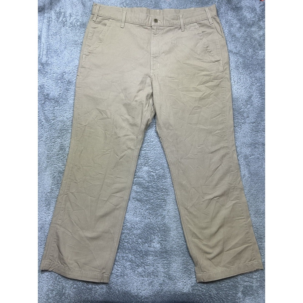 Carhartt Pants Men's 40x30 Beige Relaxed Fit Work Outdoor Cargo Pocket IRREGULAR
